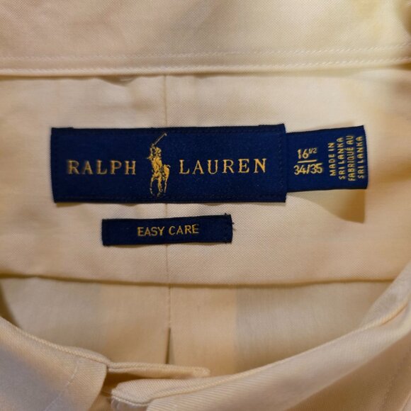Ralph Lauren Mens Easy Care Long Sleeve Button Up Shirt Yellow Cotton 16.5 34/35 - Picture 7 of 8